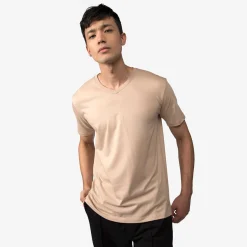 Algodão Pima | Camisetas>Basico.com Camiseta Pima Gola V Masculina | Life Collection - Bege Camel
