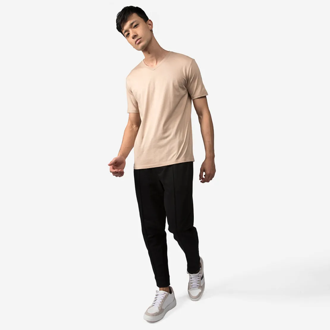 Algodão Pima | Camisetas>Basico.com Camiseta Pima Gola V Masculina | Life Collection - Bege Camel