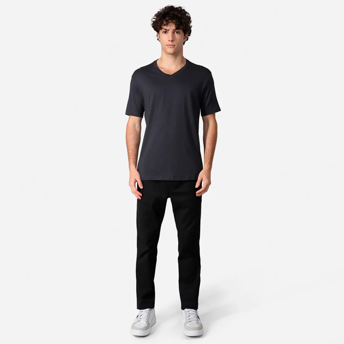 Algodão Pima | Camisetas>Basico.com Camiseta Pima Gola V Masculina | Life Collection - Cinza Escuro