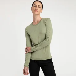 Algodão Pima | Camisetas>Basico.com Camiseta Pima Manga Longa Feminina | Life Collection - Verde Jade