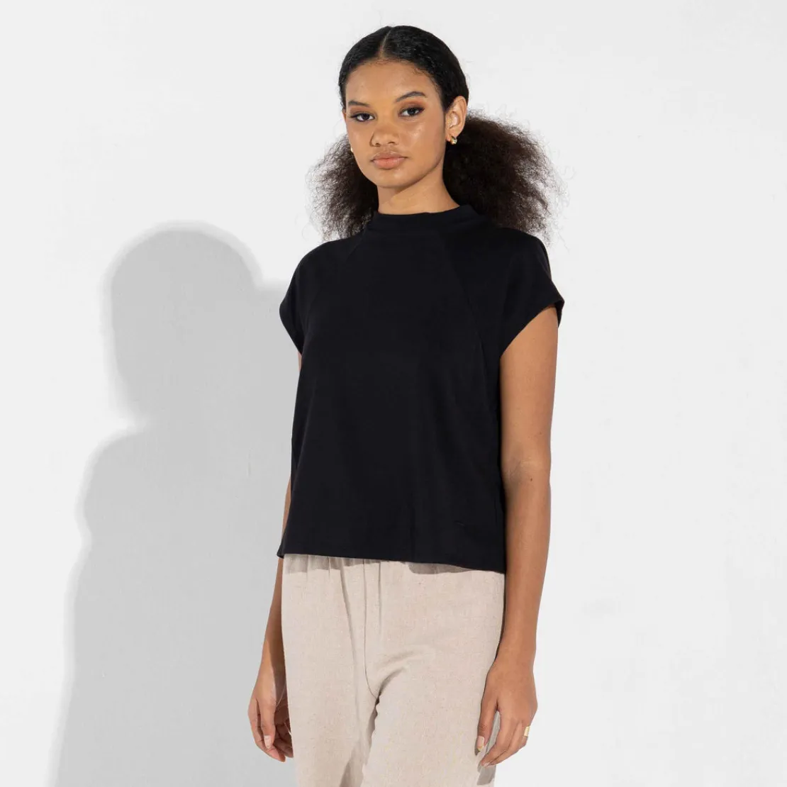 Camisetas | Algodão Pima>Basico.com Camiseta Pima Raglan Feminina | Life Collection - Preto
