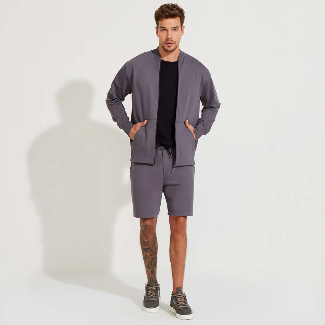 Jaquetas E Casacos | Masculino>Basico.com Jaqueta Bomber Bolsos Masculino - Cinza Granito