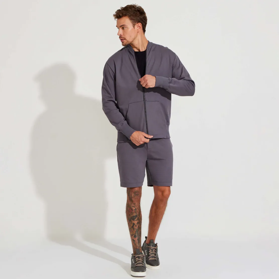 Jaquetas E Casacos | Masculino>Basico.com Jaqueta Bomber Bolsos Masculino - Cinza Granito