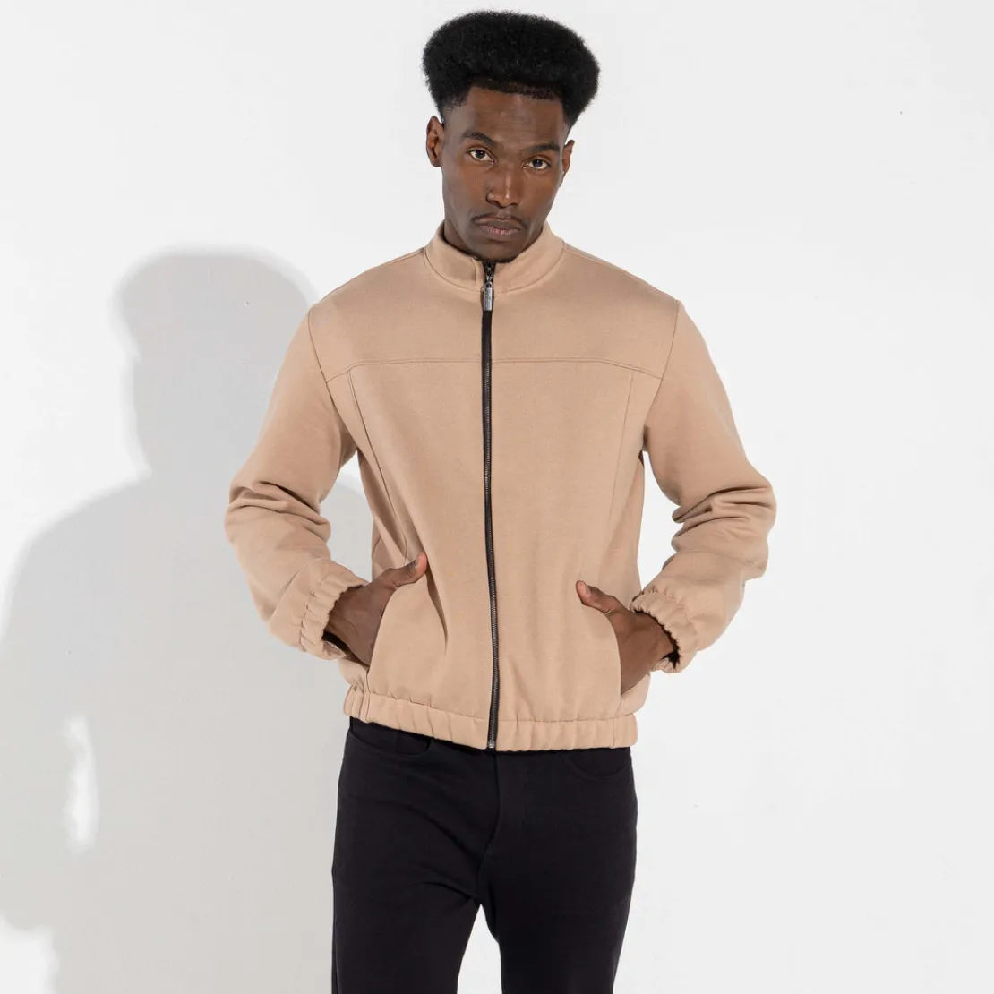 Jaquetas | Moletons>Basico.com Jaqueta Moletom Flanelado Masculino - Bege Camel