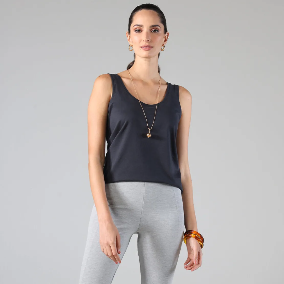 Algodão Pima | Regatas>Basico.com Regata Algodão Pima Feminina | Life Collection - Cinza Escuro