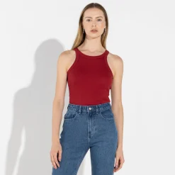 Regatas | Regatas>Basico.com Regata Canelada Algodão Feminina - Vermelho Escarlate