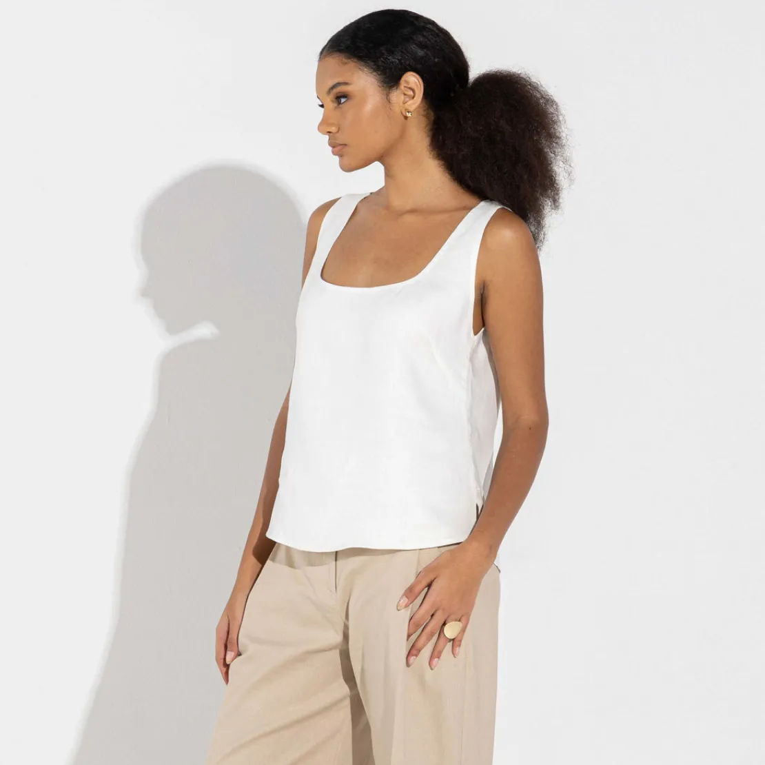 Linho | Regatas>Basico.com Regata Linho Feminina - Branco