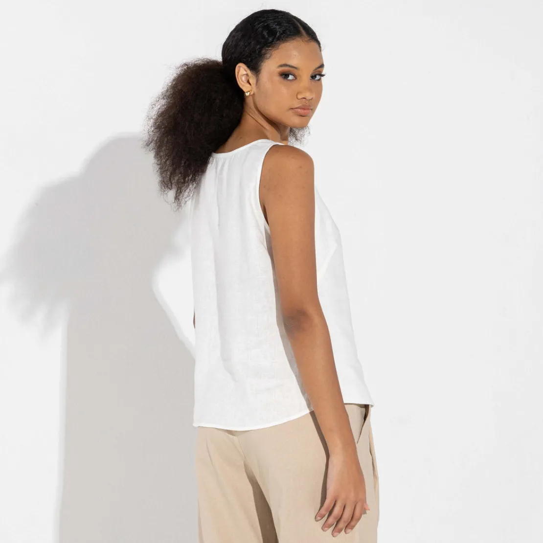 Linho | Regatas>Basico.com Regata Linho Feminina - Branco