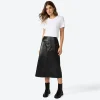 Couro | Saias E Shorts>Basico.com Saia Couro Midi - Preto
