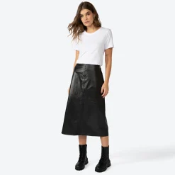 Couro | Saias E Shorts>Basico.com Saia Couro Midi - Preto