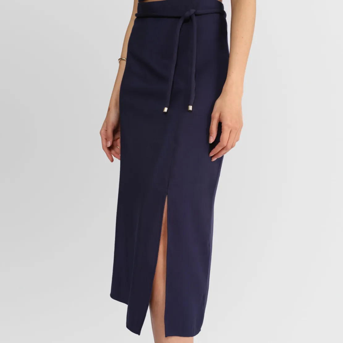 Viscose | Saias E Shorts>Basico.com Saia Midi Cinto Nó - Azul Marinho