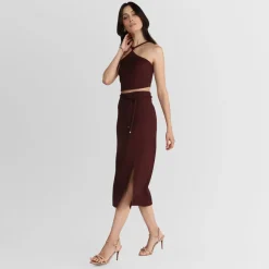 Viscose | Saias E Shorts>Basico.com Saia Midi Cinto Nó - Vermelho Vinho