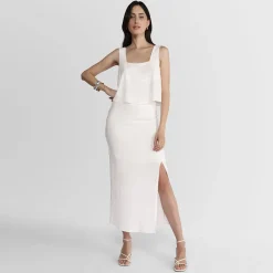 Saias E Shorts>Basico.com Saia Midi com Fenda Viscose - Branco