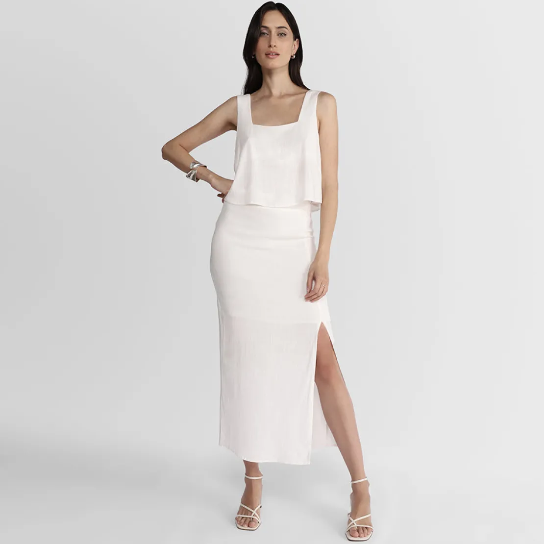 Saias E Shorts>Basico.com Saia Midi com Fenda Viscose - Branco