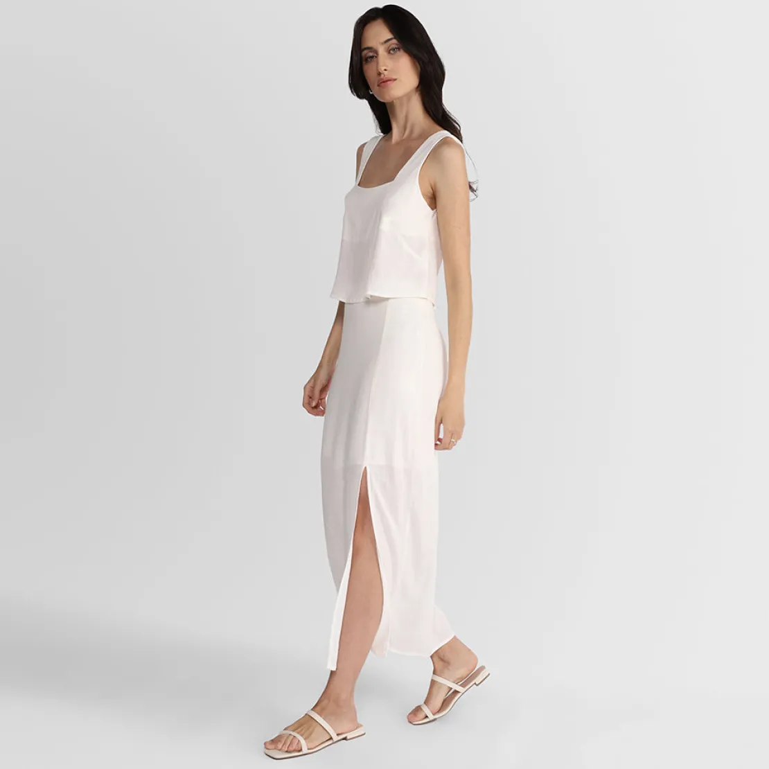 Saias E Shorts>Basico.com Saia Midi com Fenda Viscose - Branco