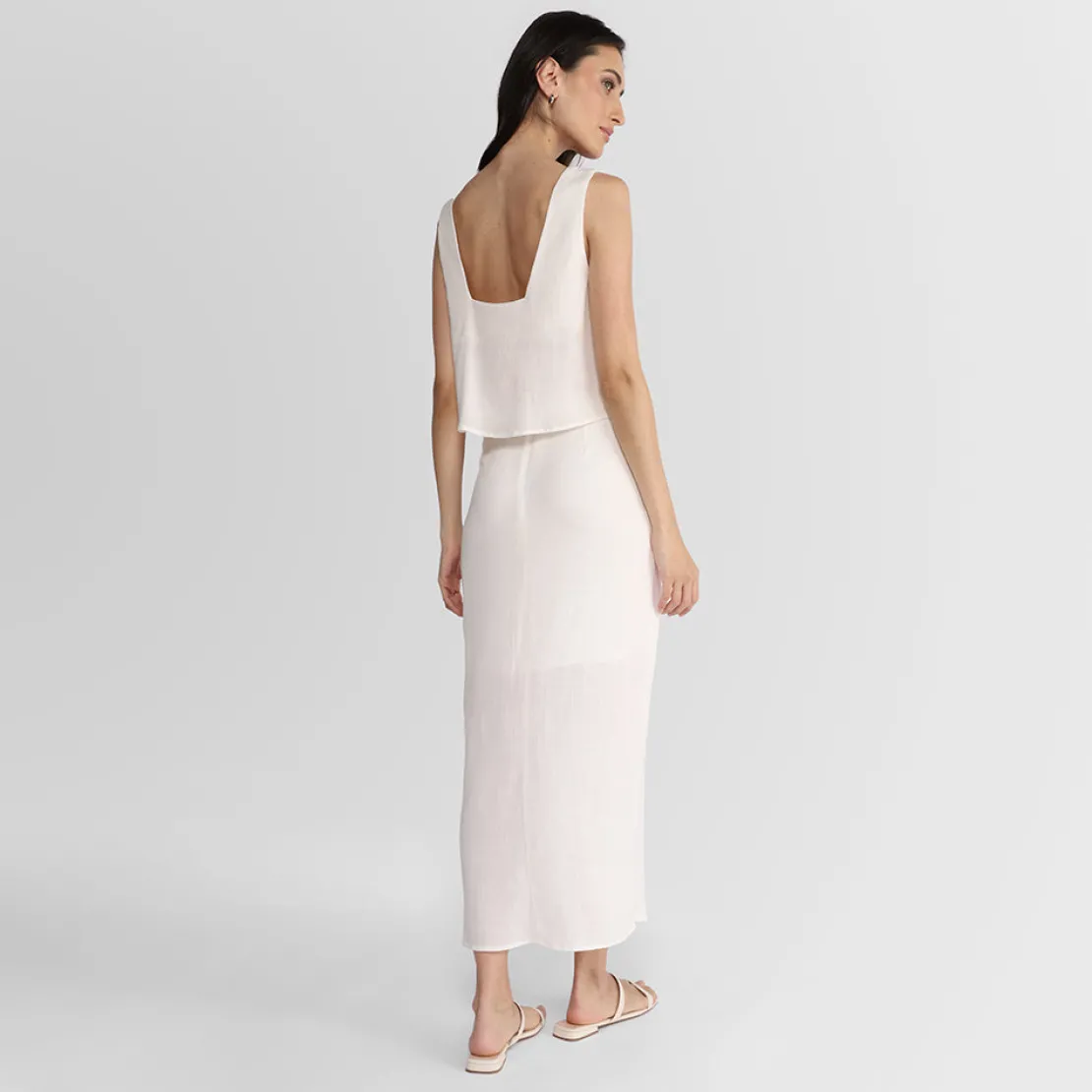Saias E Shorts>Basico.com Saia Midi com Fenda Viscose - Branco