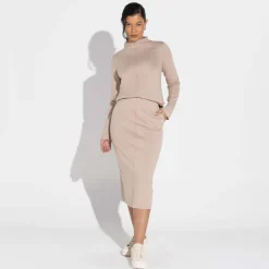 Saias | Saias E Shorts>Basico.com Saia Midi Dense Viscose - Bege Amêndoa