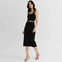 Tricot | Saias E Shorts>Basico.com Saia Midi Tricot - Preto