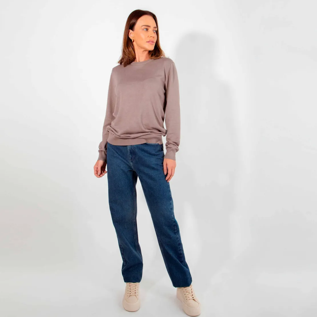 Blusas E Casacos | Tricot>Basico.com Suéter Tricot Gola C - Cinza