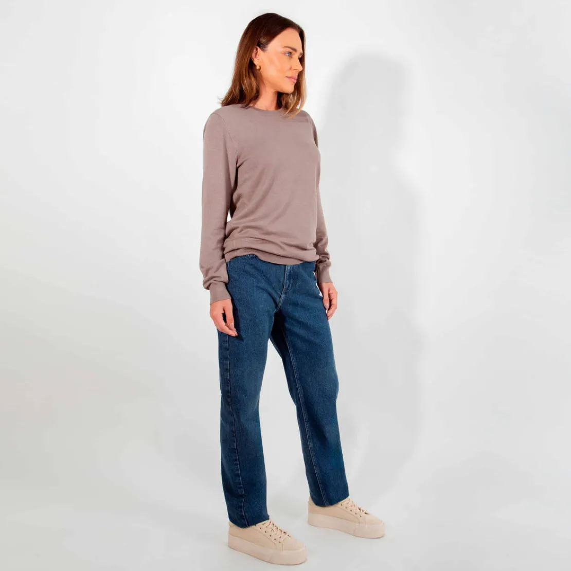 Blusas E Casacos | Tricot>Basico.com Suéter Tricot Gola C - Cinza