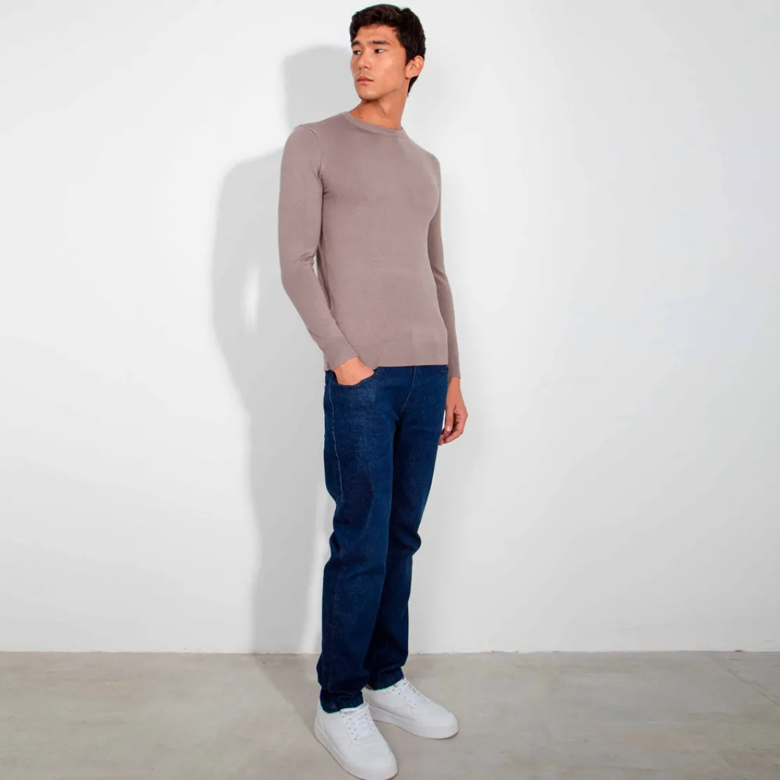Blusas E Casacos | Tricot>Basico.com Suéter Tricot Gola C - Cinza
