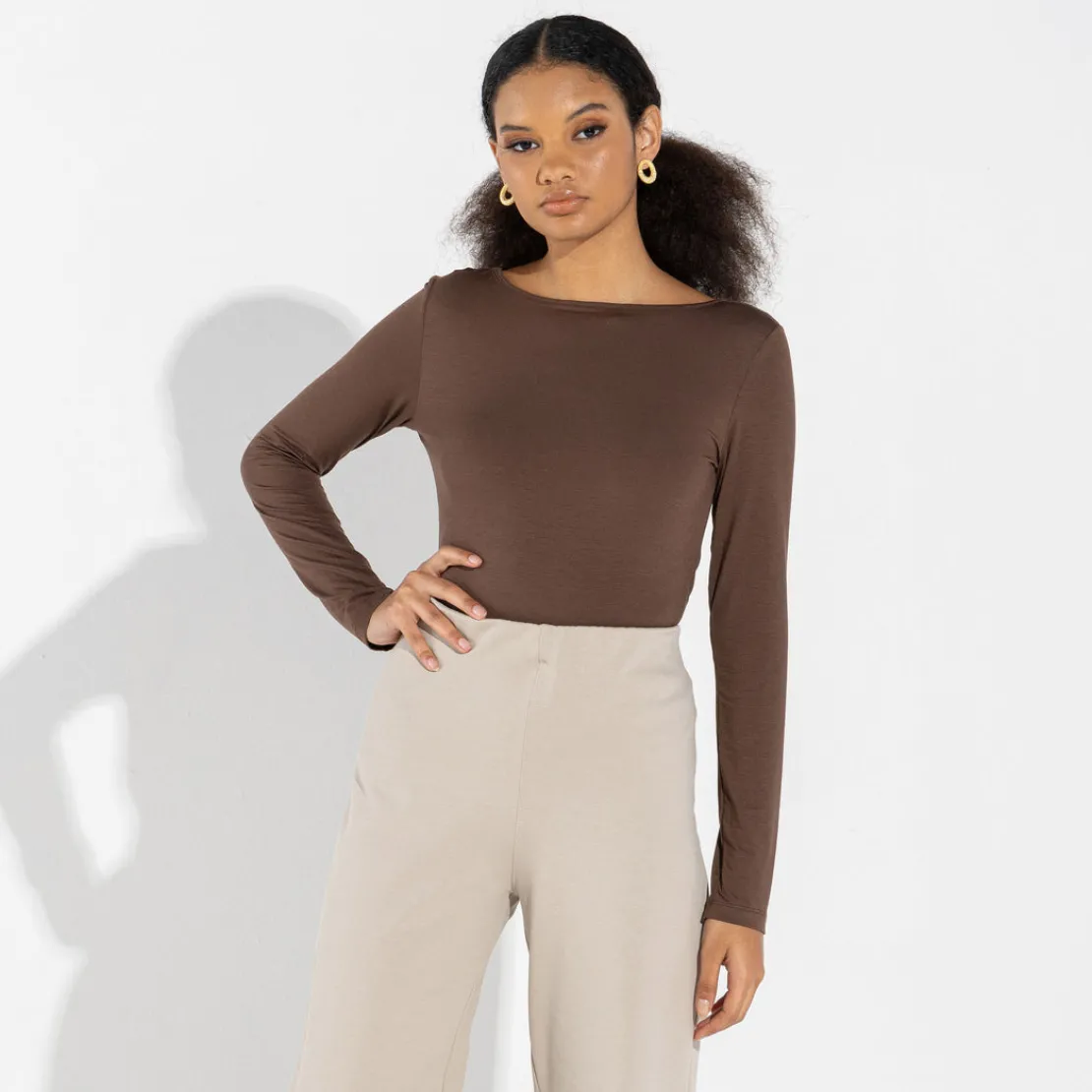 Blusas E Casacos | Blusas>Basico.com Undershirt Micromodal Manga Longa Feminina - Marrom