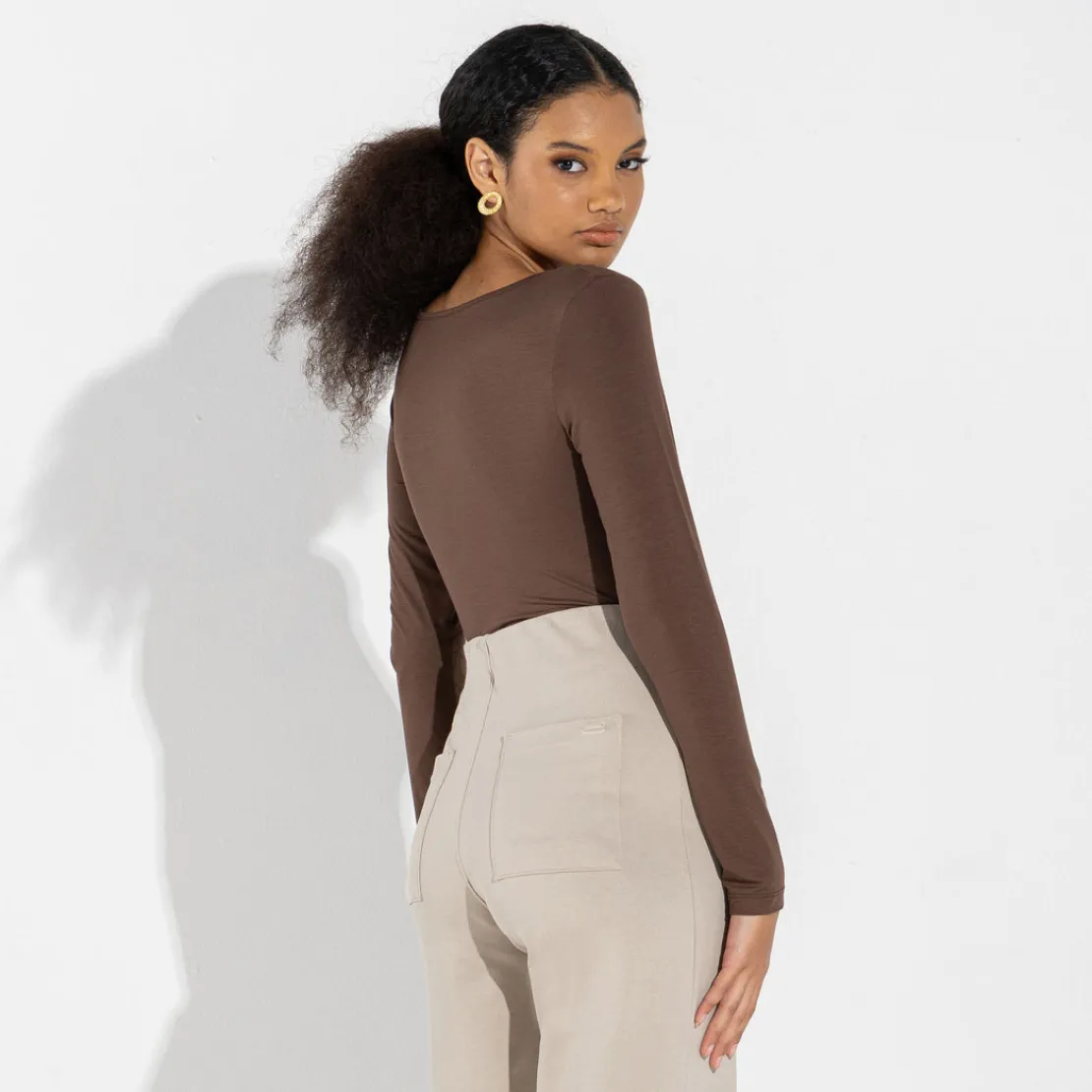 Blusas E Casacos | Blusas>Basico.com Undershirt Micromodal Manga Longa Feminina - Marrom