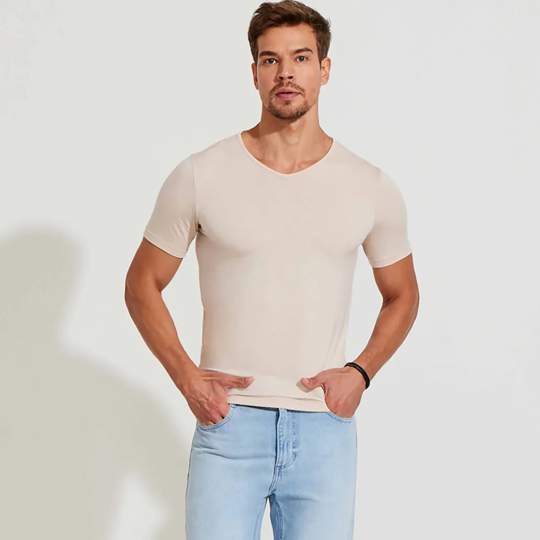 Camisetas>Basico.com Undershirt Micromodal Masculina - Bege Latté