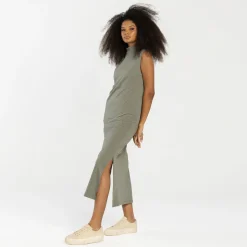 Vestidos | Vestidos>Basico.com Vestido Cotton Select Regata Gola Alta - Verde Louro
