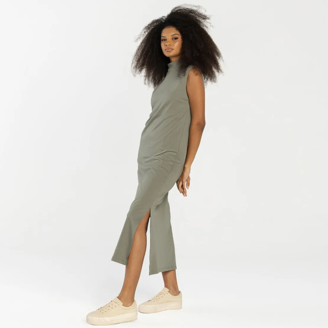 Vestidos | Vestidos>Basico.com Vestido Cotton Select Regata Gola Alta - Verde Louro