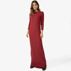 Vestidos>Basico.com Vestido Longo Canelado Viscose - Marsala