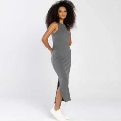 Vestidos>Basico.com Vestido Midi Canelado Algodão - Mescla Escuro