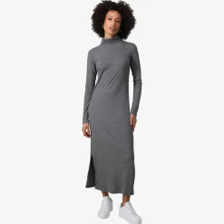 Vestidos>Basico.com Vestido Midi Canelado Algodão Gola Rolê - Mescla Escuro