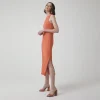 Vestidos>Basico.com Vestido Midi Canelado Algodão - Marrom Telha