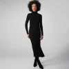 Vestidos>Basico.com Vestido Midi Canelado Algodão Gola Rolê - Preto