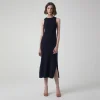 Vestidos>Basico.com Vestido Midi Canelado Algodão - Preto