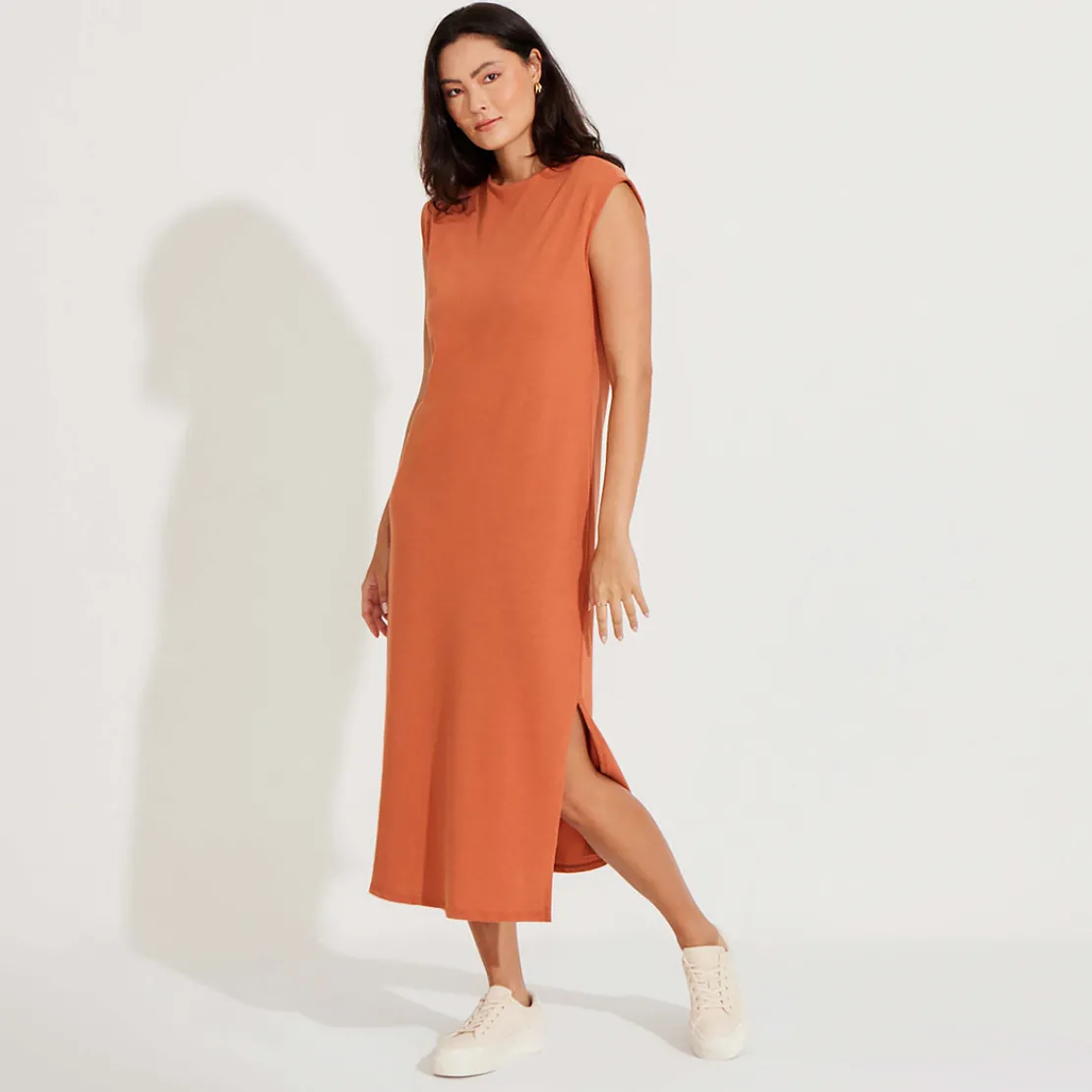 Vestidos | Tricot>Basico.com Vestido Midi Malha Tricot - Terracota