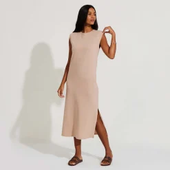 Vestidos | Tricot>Basico.com Vestido Midi Malha Tricot - Bege Camel
