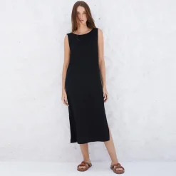 Vestidos>Basico.com Vestido Midi Viscose - Preto