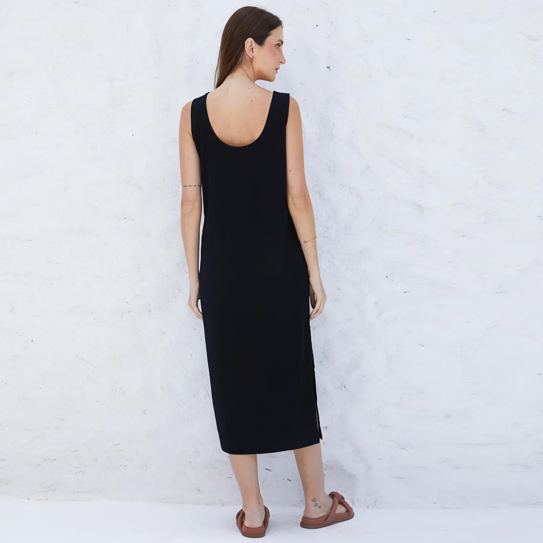 Vestidos>Basico.com Vestido Midi Viscose - Preto