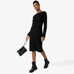 Vestidos | Tricot>Basico.com Vestido Tricot Midi Manga Longa - Preto